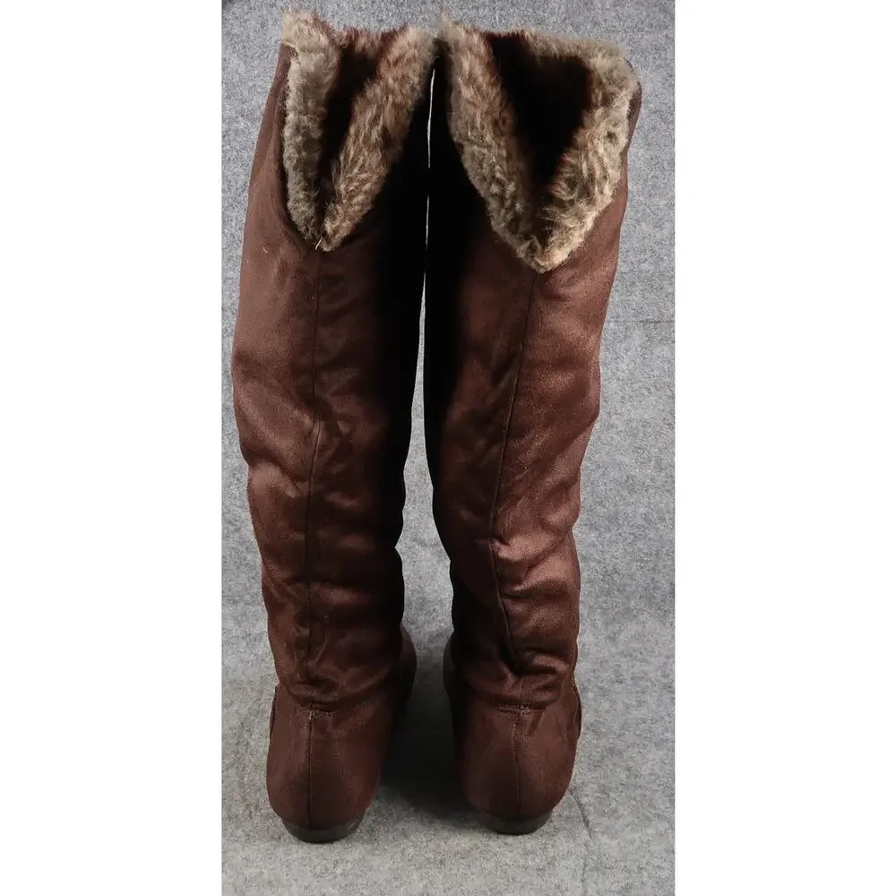 Charlotte Russe Shoes Womens 6 Boots Tall Slouch Pull On Faux Fur Lined Brown
